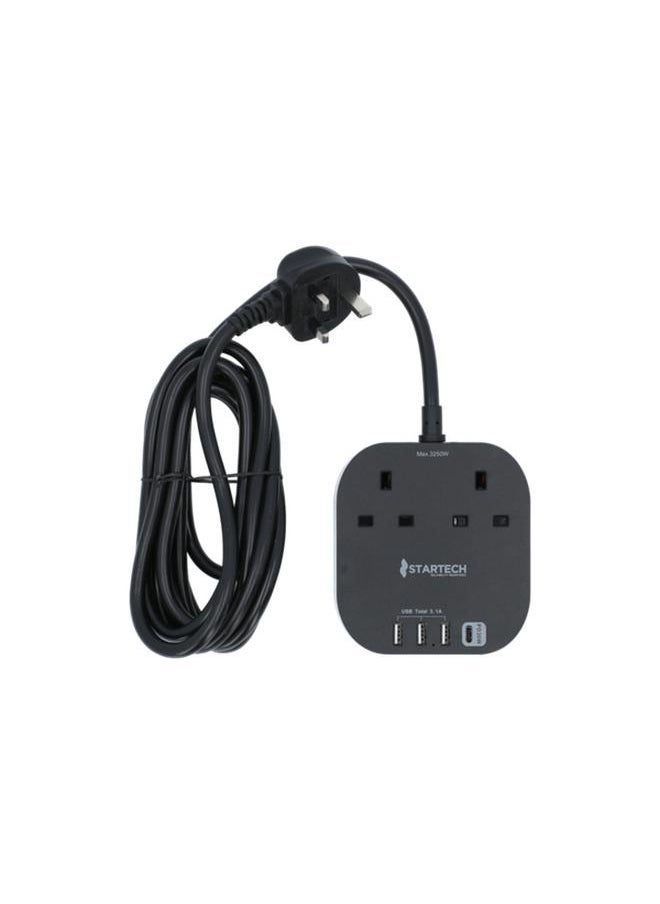 StarTech Portable Ergonomic Outlet Power Strip with USB Charging Port Black  - Image 4