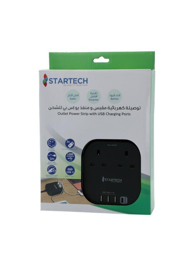 StarTech Portable Ergonomic Outlet Power Strip with USB Charging Port Black  - Image 3