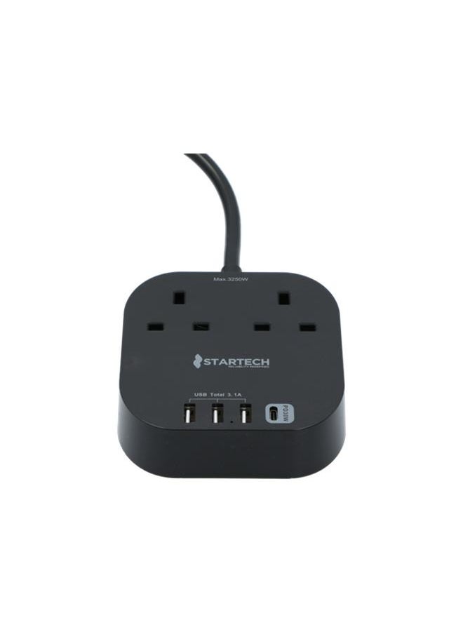 StarTech Portable Ergonomic Outlet Power Strip with USB Charging Port Black  - Image 5