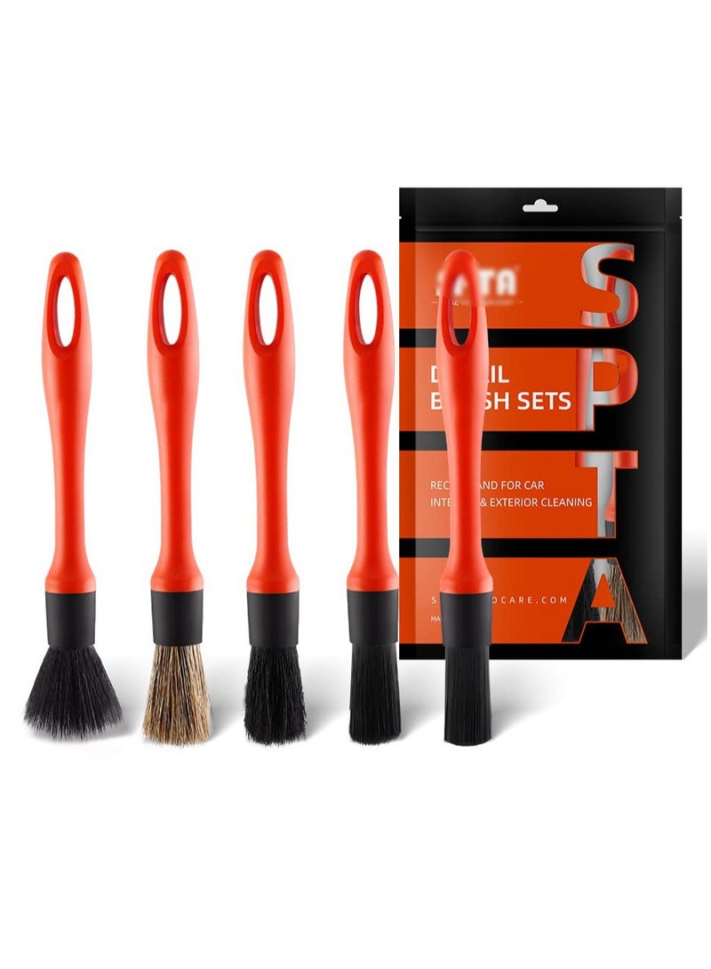 SYOSI Car Detailing Brush Set, 5 Pack Soft Boar Hair Auto Detail Brush Kit No Scratch for Automotive Elegant Surface Interior Exterior Dashboard Emblems Panels Engine Bay Wheels Air Vent Seat Leather - Image 1