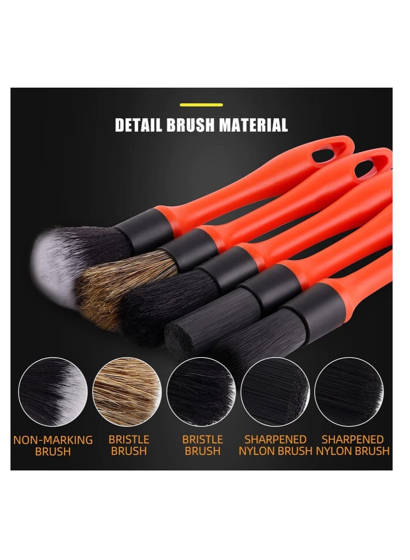 SYOSI Car Detailing Brush Set, 5 Pack Soft Boar Hair Auto Detail Brush Kit No Scratch for Automotive Elegant Surface Interior Exterior Dashboard Emblems Panels Engine Bay Wheels Air Vent Seat Leather - Image 5
