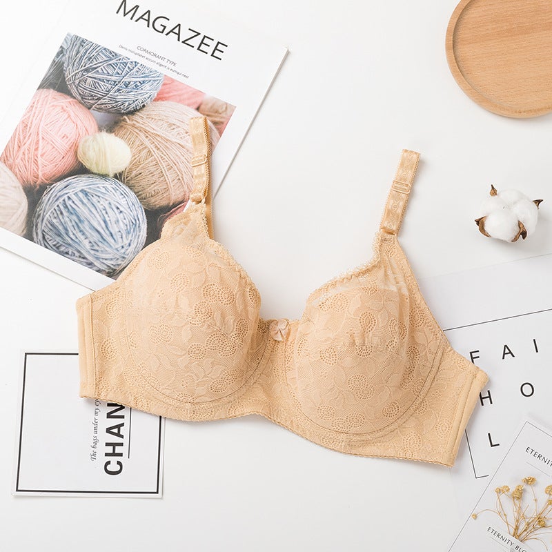 Lace Full-Cup Minimizer Bra Plus Size Apricot  - Image 1