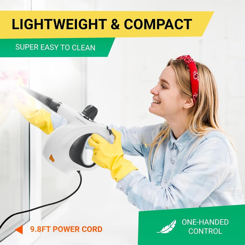 Comforday Multi-Purpose Steam Cleaner with 9-Piece Accessories, Pressurized Handheld Steam Cleaner, Perfect for Stain Removal, Curtains, Car Seats, Floor, Bathroom (White) - Image 3