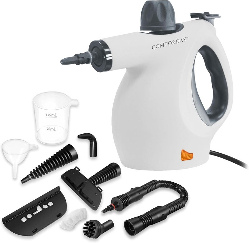 Comforday Multi-Purpose Steam Cleaner with 9-Piece Accessories, Pressurized Handheld Steam Cleaner, Perfect for Stain Removal, Curtains, Car Seats, Floor, Bathroom (White) - Image 1