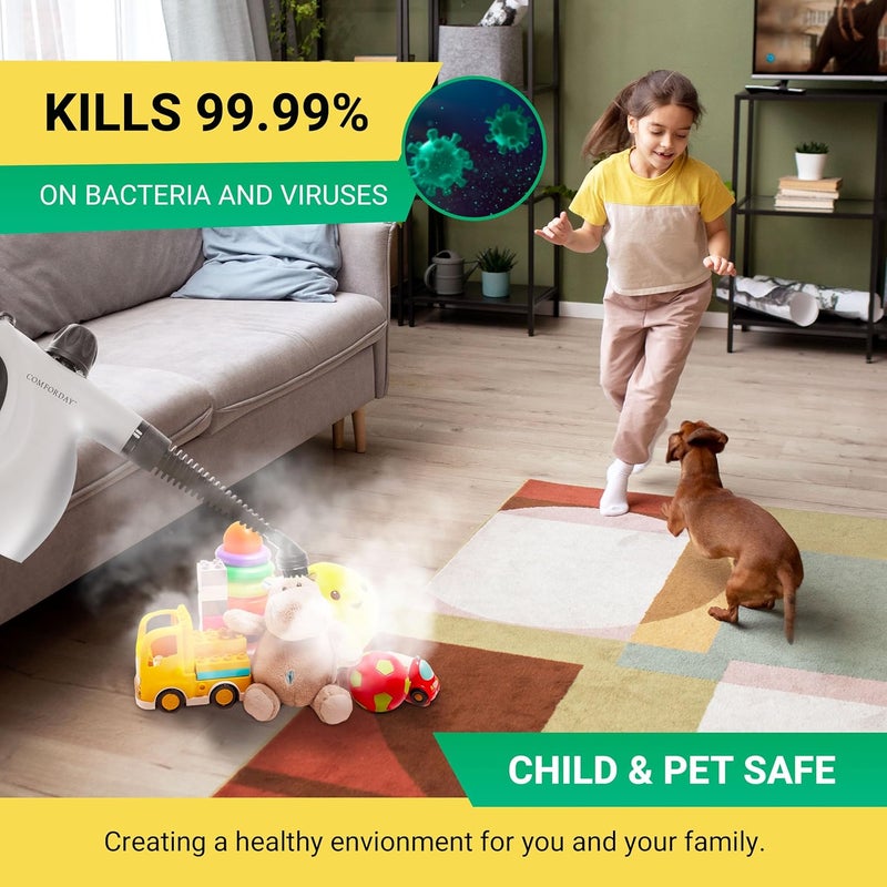 Comforday Multi-Purpose Steam Cleaner with 9-Piece Accessories, Pressurized Handheld Steam Cleaner, Perfect for Stain Removal, Curtains, Car Seats, Floor, Bathroom (White) - Image 4