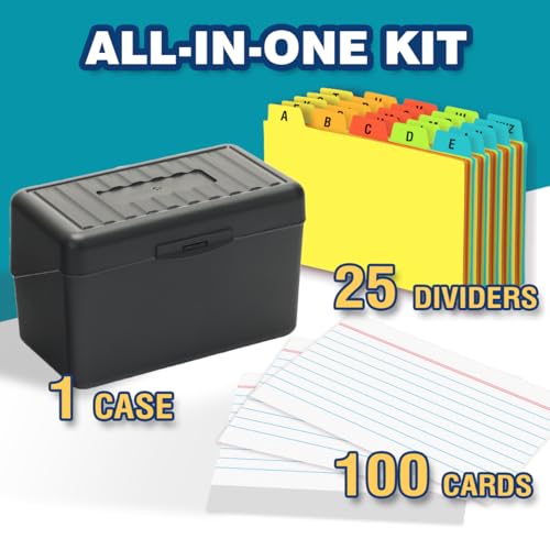 H4D 3x5 Index Card Holder with 100 Heavyweight Ruled Index Cards and 25 Plastic Dividers, Black - Image 2