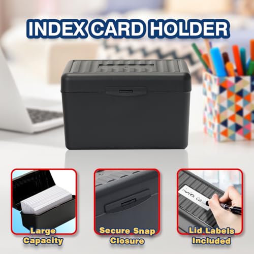 H4D 3x5 Index Card Holder with 100 Heavyweight Ruled Index Cards and 25 Plastic Dividers, Black - Image 3