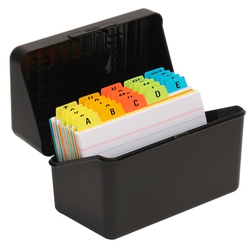 H4D 3x5 Index Card Holder with 100 Heavyweight Ruled Index Cards and 25 Plastic Dividers, Black - Image 1