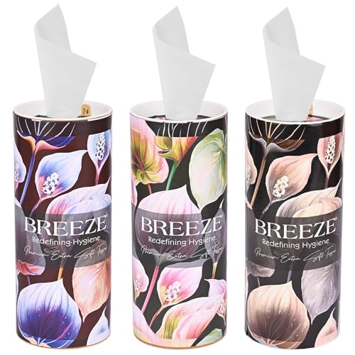 BREEZE 2 Ply Facial Tissue Paper Roll Highly Absorbent Ultra Soft Skin Friendly Face Tissues Virgin Cellulose Fiber with 180 Pulls for Cars Office Home Kitchen (Pack of 3x60, White) - Image 1