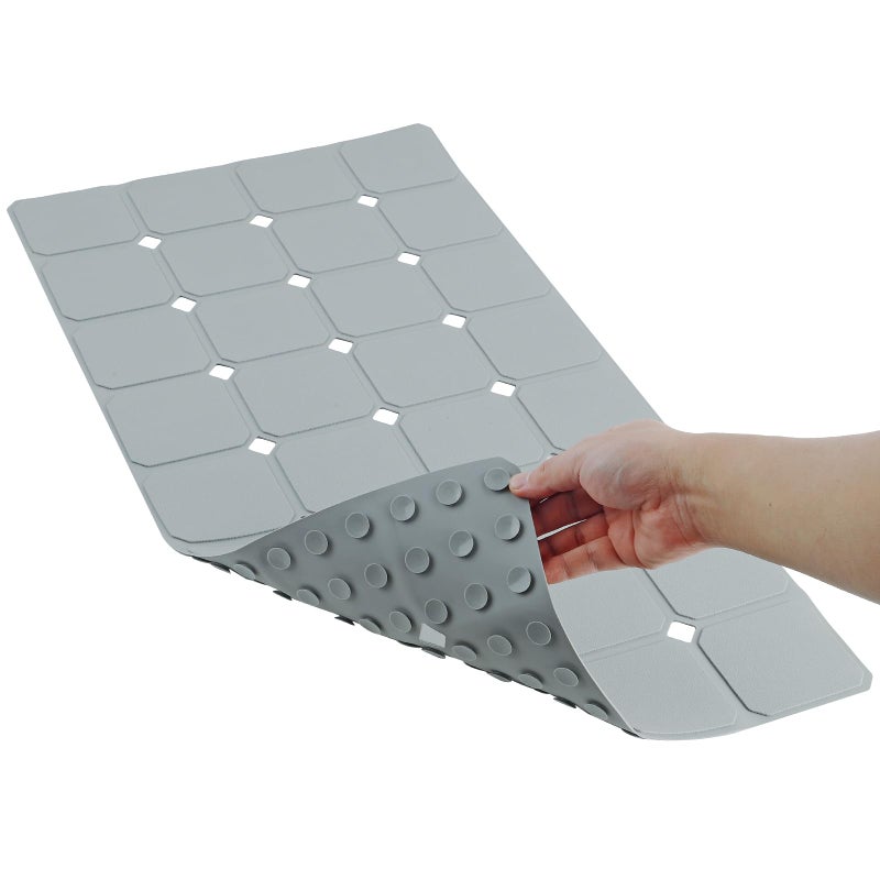 MeimeiDe Bathtub Mat Non Slip 15" x 28" Silicone Foldable Tub Mat with Strong Suction Cups & Large Drain Holes, Durable & Eco-Friendly, for Smooth Surfaces, Ideal for Seniors, Adults Grey - Image 1