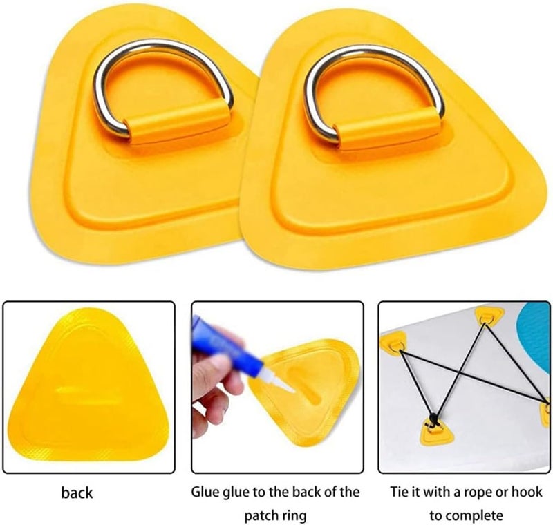 woobles D-Ring Patch, 6Pcs Stainless Steel D-Ring Patch Heavy Duty Sup Bungee Deck Rigging Kit with 2.5M Elastic Rope Marine Fixed D-Ring Patch Surfboard Accessories - Image 5