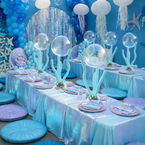 Civaner 52 Pcs Under The Sea Party Decorations 4 Sets Mermaid Table Centerpiece Balloons Stand Kit Mermaid Birthday Centerpieces with Base for Ocean Beach Baby Shower Birthday Party Decor - Image 3