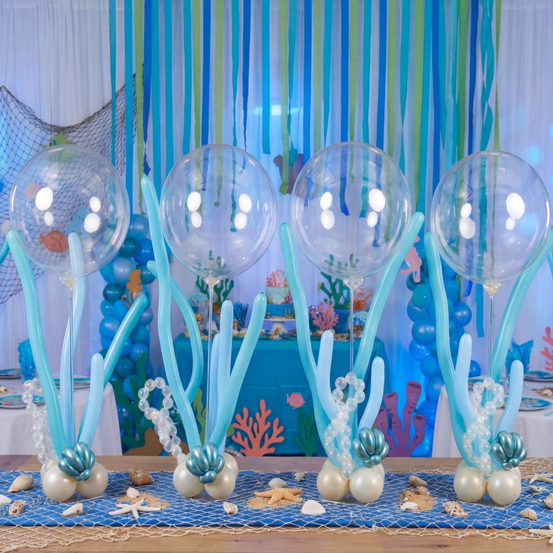 Civaner 52 Pcs Under The Sea Party Decorations 4 Sets Mermaid Table Centerpiece Balloons Stand Kit Mermaid Birthday Centerpieces with Base for Ocean Beach Baby Shower Birthday Party Decor - Image 2