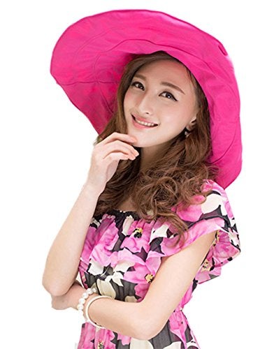 Fakeface Women's Foldable Floppy Reversible Travel Beach Sun Visor Hat Wide Brim UPF 50+ Rose Red - Image 4
