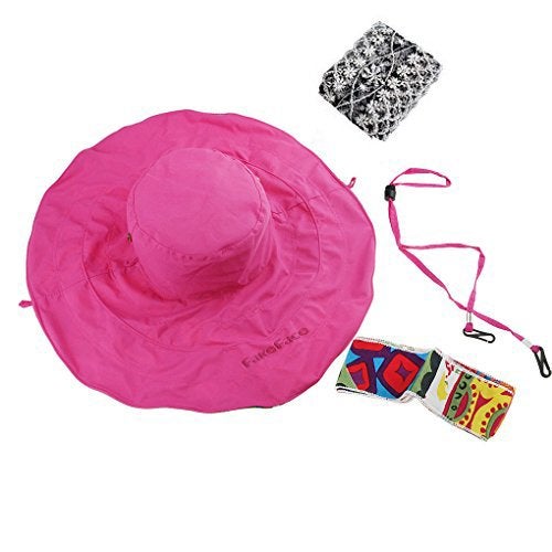 Fakeface Women's Foldable Floppy Reversible Travel Beach Sun Visor Hat Wide Brim UPF 50+ Rose Red - Image 5