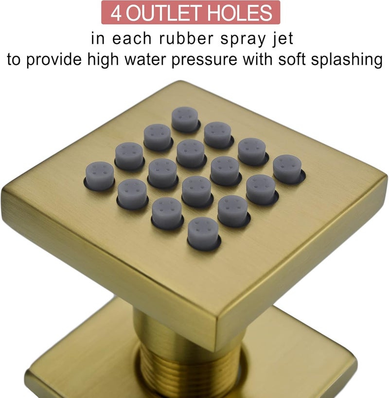 orhemus Brass Body Spray Shower Jet - High Pressure Massage Side Sprayer Spa System Shower Set Adjustable Wall Mounted, Square Brushed Gold Brass Finish - Image 4