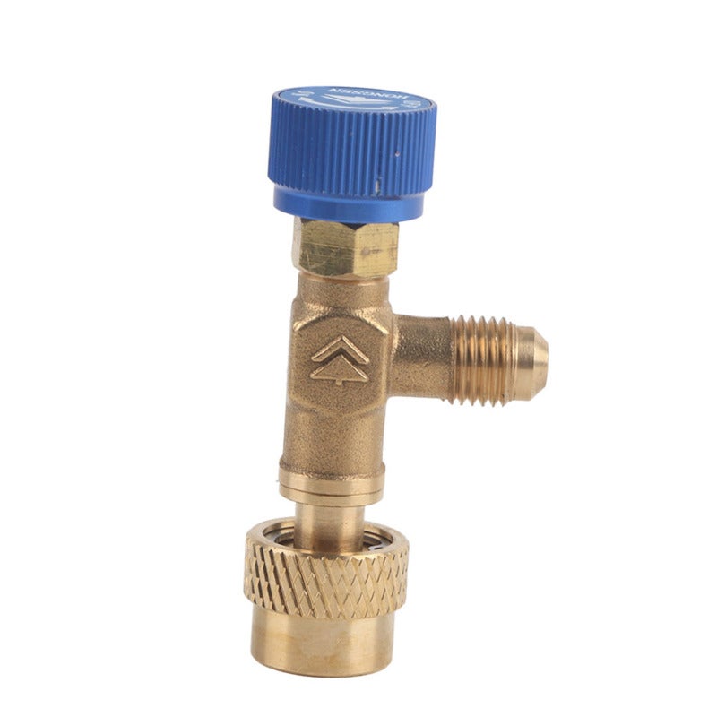 Hongsen Flow Control Valve: 1/4 Thread Brass Material - Thickened Body High Durability British System Refueling Pipe Connector for Refrigerant Servicing - Image 1