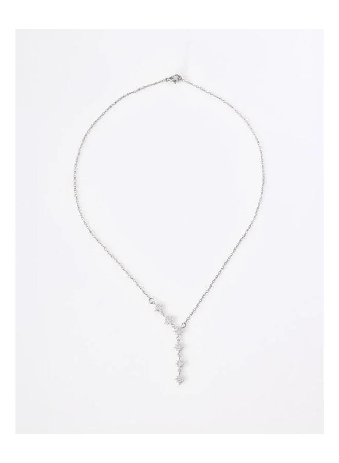 Silver-Colored Star-Detail Elegant Y Necklace.