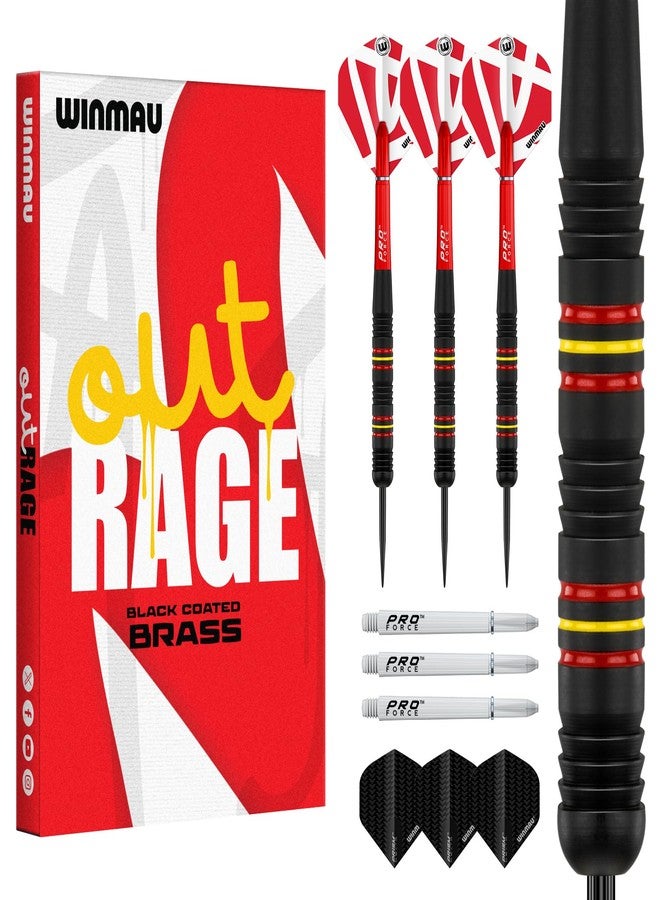 WINMAU Outrage Darts - Steel Tip Coated Brass - Twin Ring - Black (23) - Image 1