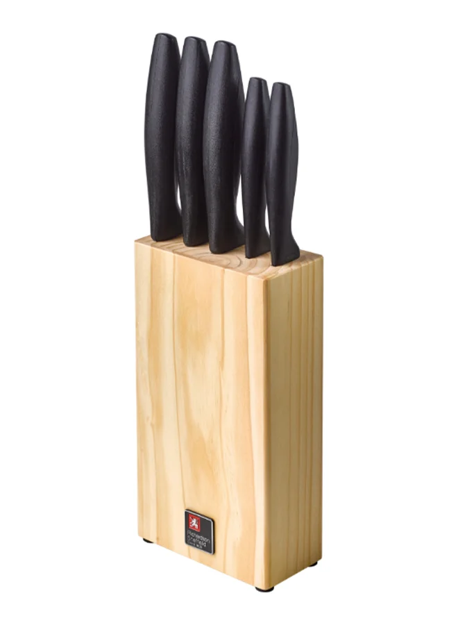 Amefa 5-Piece Urban Non-Slip Wooden Knife Block Set Black and Brown 37 x 23 x 28 cm R021X1KX17K20