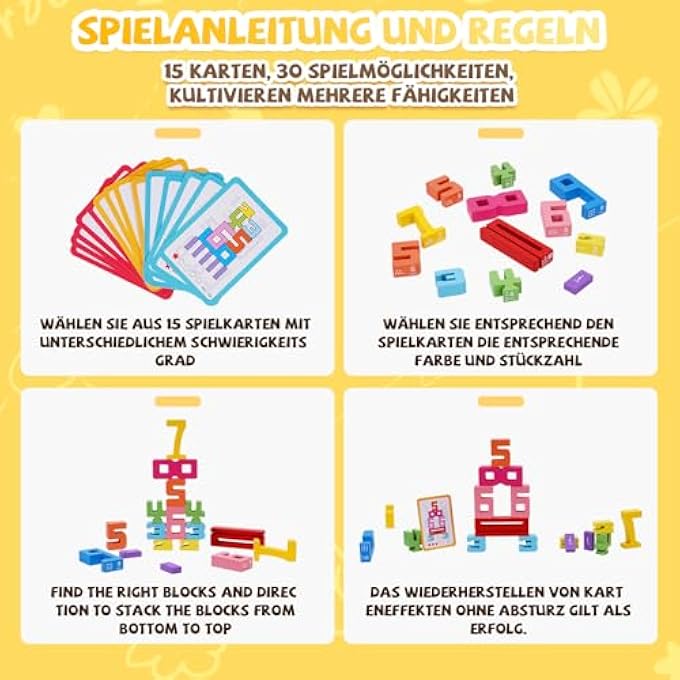 MONTESSORI WOODEN NUMBER BUILDING BLOCKS, MOTOR SKILLS TOY BUILDING BLOCKS, NUMBER RECOGNITION AND COLOUR STACKING GAME, MONTESSORI TOY FROM 3 YEARS (A COLOUR BOX + 15 CARDS) - Image 4