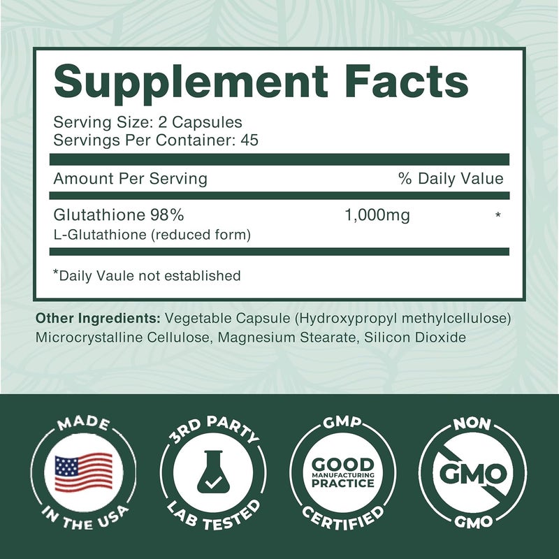 PUREPREMIUM SUPPLEMENTS جلوتاثيون مخفض نقي بريموم 1000 ملغ لكل حصة 500 ملغ لكل كبسولة مكمل جلوتاثيون مضاد للأكسدة لدعم الكبد الطبيعي والدماغ والبشرة وصحة القلب 90 كبسولة - Image 5