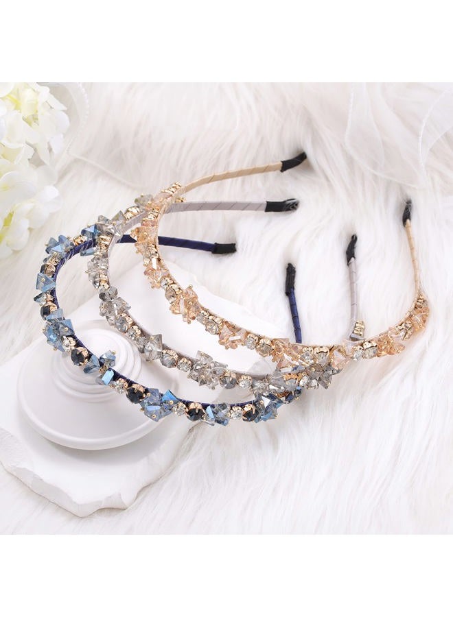 Urieo Thin Rhinestone Headband Bling Crystal Head Bands Diamond Hairband Vintage Parties Hair Accessory for Women (Gray) - Image 2