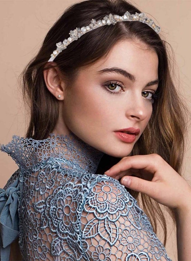 Urieo Thin Rhinestone Headband Bling Crystal Head Bands Diamond Hairband Vintage Parties Hair Accessory for Women (Gray) - Image 3