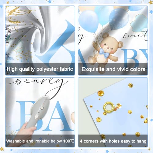Mocsicka We Can Bearly Wait Backdrop Banner Blue Bear Baby Shower Decorations for Boy Bear Baby Shower Party Decorations Photo Booth Props (Blue, 6x3.6ft) - Image 3
