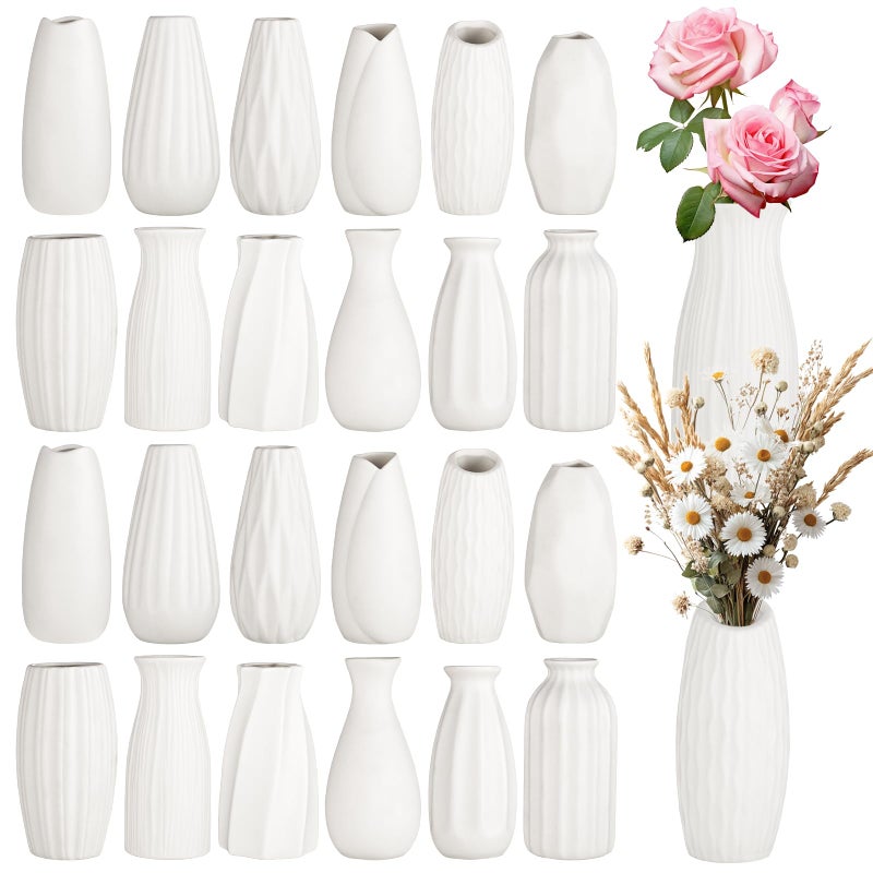 ASHELYULLA Ceramic Bud Vases, Set of 24 White Vases for Centerpieces Small VAses for Flowers Mini Ceramic Vase for Pampas Grass Vase Bulk for Wedding Table Centerpieces Decoration Boho Home Decor DIY Gift - Image 1