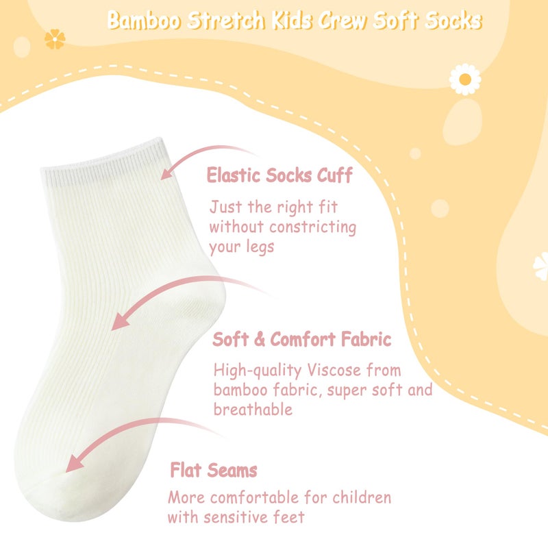 SERISIMPLE Viscose Bamboo Stretch Kids Ankle Sochool Kids Crew Socks Breathable Boy Girl 5 Pairs (Off-white, Medium) - Image 2