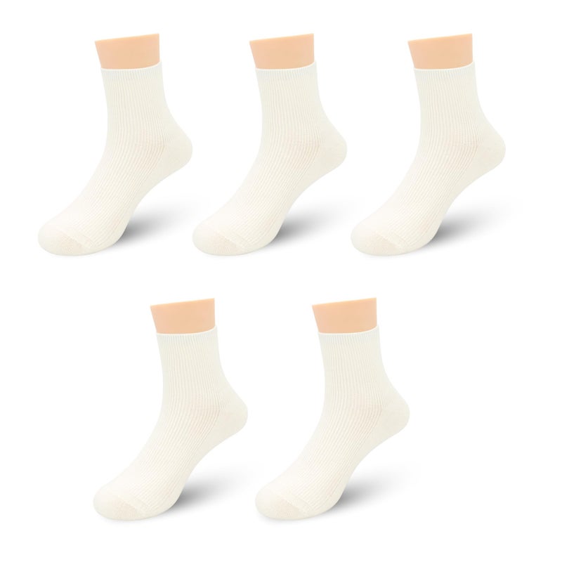 SERISIMPLE Viscose Bamboo Stretch Kids Ankle Sochool Kids Crew Socks Breathable Boy Girl 5 Pairs (Off-white, Medium) - Image 1