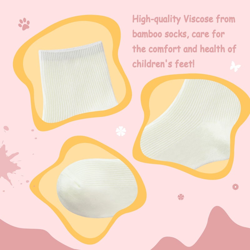 SERISIMPLE Viscose Bamboo Stretch Kids Ankle Sochool Kids Crew Socks Breathable Boy Girl 5 Pairs (Off-white, Medium) - Image 3