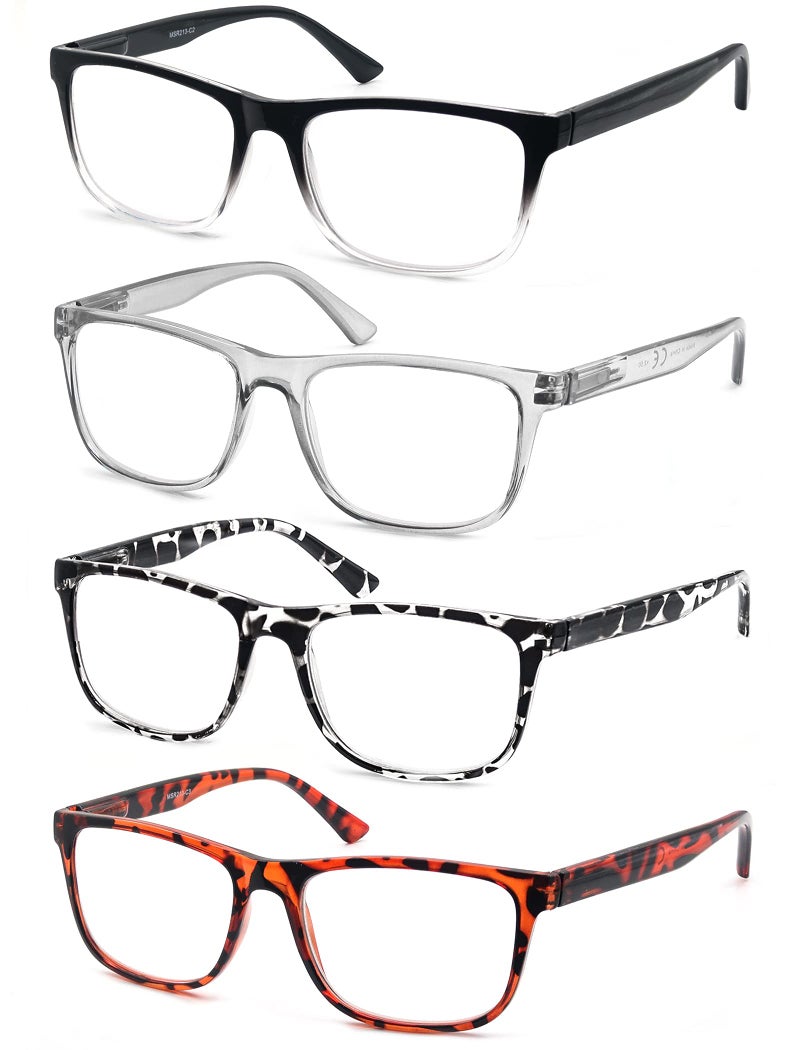 MODFANS Oversize Reading Glasses 20 for Men WomenLarge Readers Men Square Frame Lightweight Spring Hinge Arm Mixed Color with 4 Pouch
