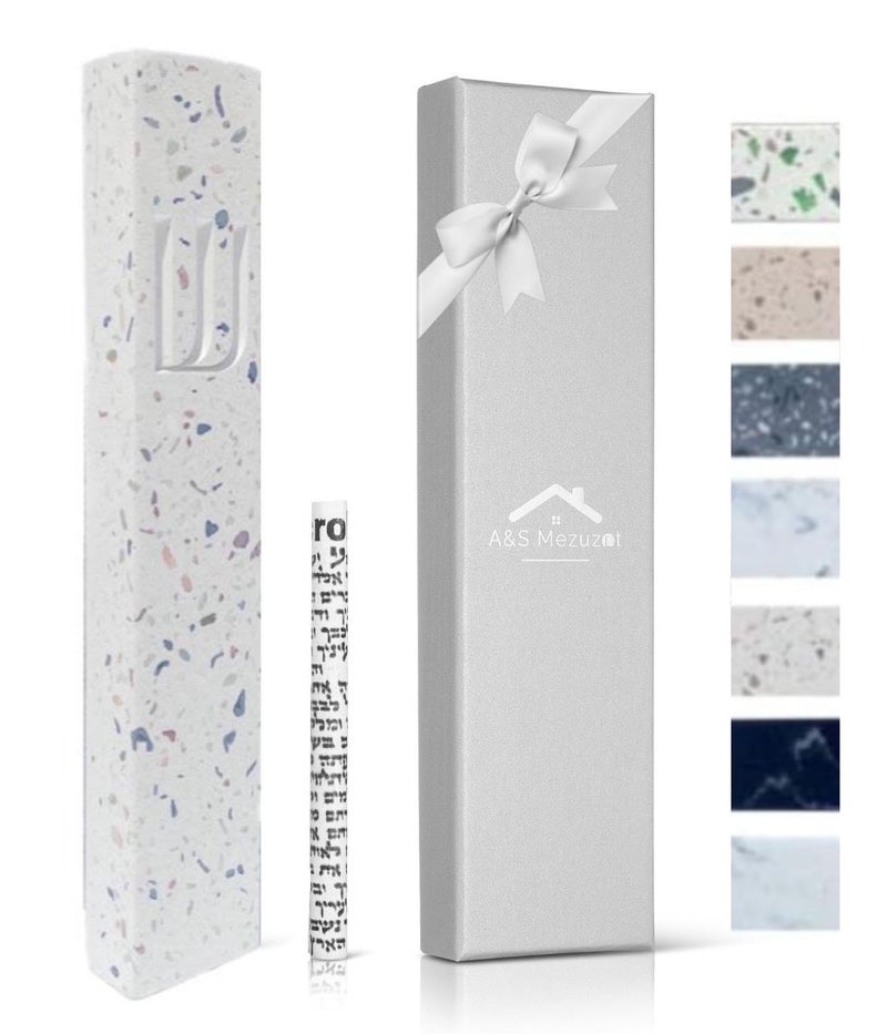 AS Modern Stone Mezuzah Case Design Mezuza Cover for Scroll Protection Easy Peel and Stick Houswarming Gift and Home Blessing