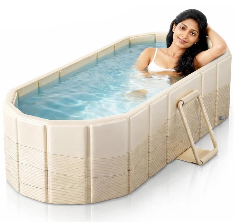 PANCA Portable Bath Tub for Adults | Foldable SPA Bathtub with Drainage Hole, Thick Insulated Design for Hot & Cold Water (Sky Blue Fish Rectangular) - Image 1