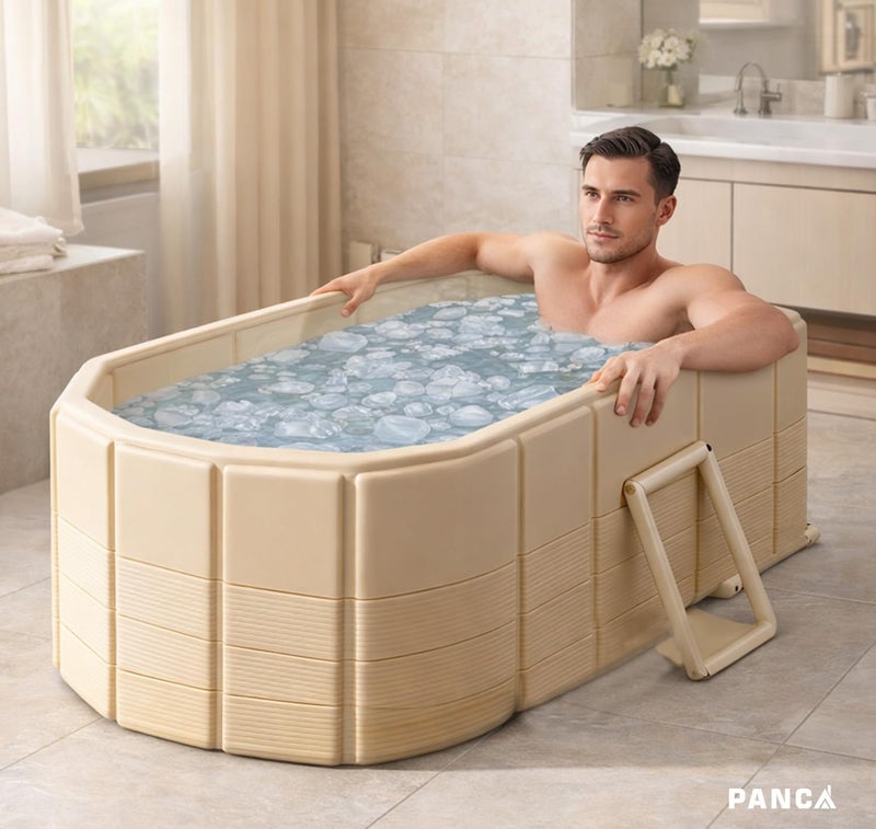PANCA Portable Bath Tub for Adults | Foldable SPA Bathtub with Drainage Hole, Thick Insulated Design for Hot & Cold Water (Sky Blue Fish Rectangular) - Image 5