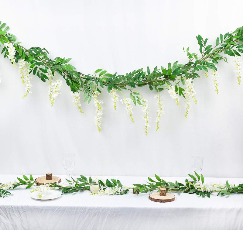 DearHouse 2Pcs 6Ft/Piece Artificial Flowers Wisteria Garland Artificial Wisteria Vine Hanging Flower Greenery Garland for Home Garden Outdoor Wedding Arch Floral Decor (White) - Image 5