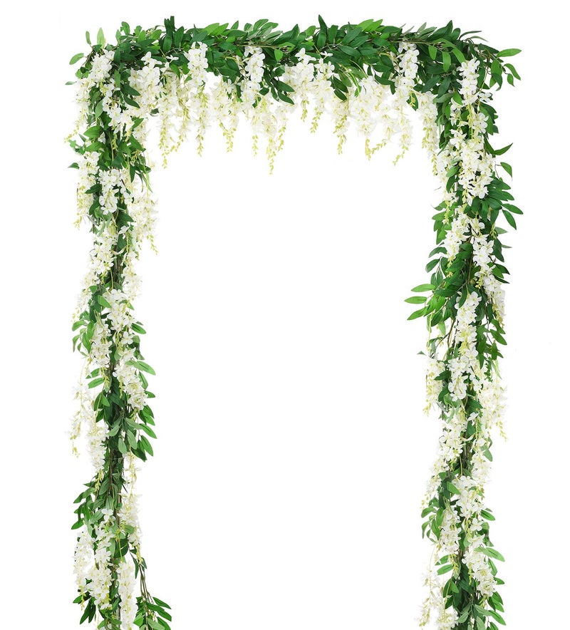 DearHouse 2Pcs 6Ft/Piece Artificial Flowers Wisteria Garland Artificial Wisteria Vine Hanging Flower Greenery Garland for Home Garden Outdoor Wedding Arch Floral Decor (White) - Image 1
