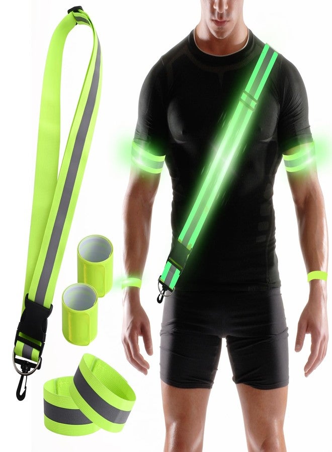 Jaxbo 5 Pcs Reflective Running Gear, High Visibility Reflective Sash for Walking at Night，Reflective Vest with Reflective Armbands,Perfect for Men, Women and Kids Walking Running Cycling - Image 1
