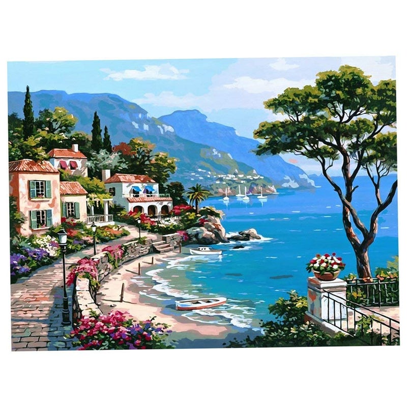 DIAMOND CRAFTZ Paint by Numbers for Adult Kits, DIY Canvas Oil Painting Kit for Kid Beginners with Paintbrushes Acrylic Pigment Drawing Paintwork, Multicolor (Landscape) - Image 1