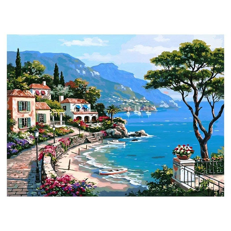 DIAMOND CRAFTZ Paint by Numbers for Adult Kits, DIY Canvas Oil Painting Kit for Kid Beginners with Paintbrushes Acrylic Pigment Drawing Paintwork, Multicolor (Landscape) - Image 2