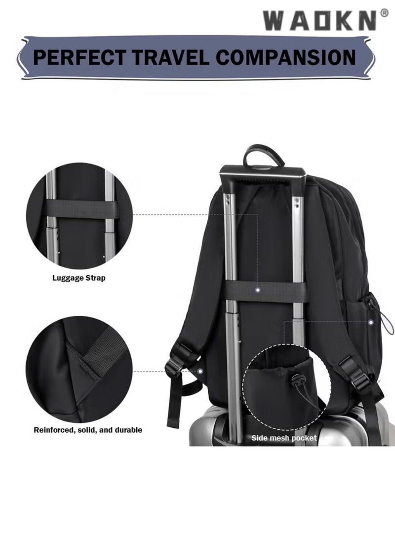 WAOKN Travel Backpacks for Students & Travelers,Business Laptop Bag Backpack,Carry On Backpack,Hiking Backpack Waterproof Outdoor Sports Rucksack Casual Daypack Travel Essentials Backpack Fits Up to 14" Laptop, Backpack for Men and Women with USB Charging Port, Water-Resistant, Large Capacity - Image 2