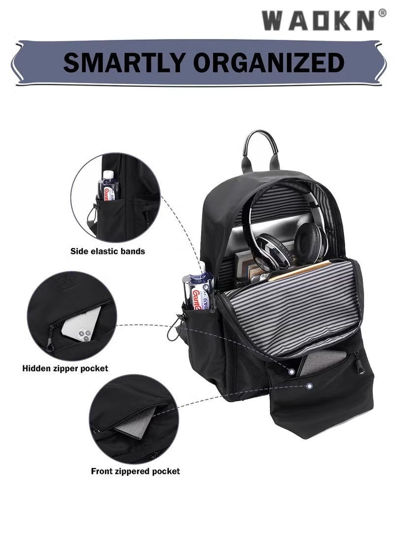 WAOKN Travel Backpacks for Students & Travelers,Business Laptop Bag Backpack,Carry On Backpack,Hiking Backpack Waterproof Outdoor Sports Rucksack Casual Daypack Travel Essentials Backpack Fits Up to 14" Laptop, Backpack for Men and Women with USB Charging Port, Water-Resistant, Large Capacity - Image 4