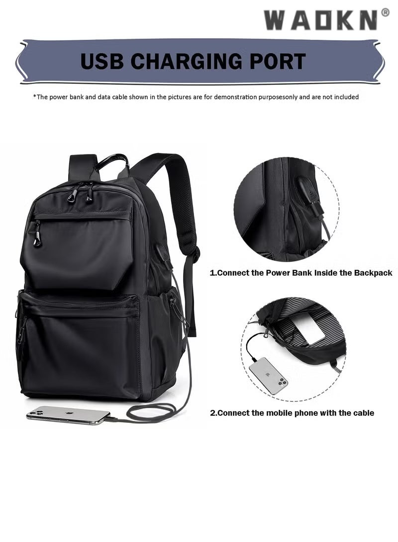 WAOKN Travel Backpacks for Students & Travelers,Business Laptop Bag Backpack,Carry On Backpack,Hiking Backpack Waterproof Outdoor Sports Rucksack Casual Daypack Travel Essentials Backpack Fits Up to 14" Laptop, Backpack for Men and Women with USB Charging Port, Water-Resistant, Large Capacity - Image 5