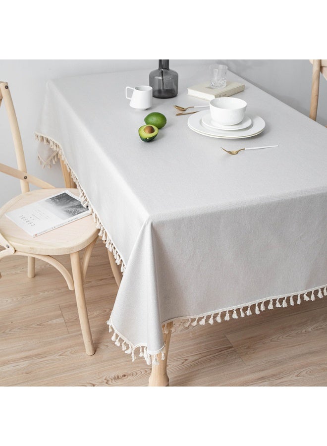 Anna 120*170cm Easy-Clean Waterproof Oil-Resistant Faux Linen Tassel Edge Tablecloth - Image 1