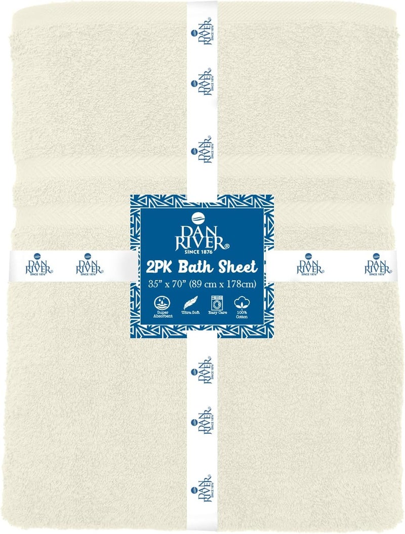 DAN RIVER 2 Pack Luxury Bath Sheets 35x70, 600 GSM, Soft & Quick Dry 100% Ring Spun Cotton Towels Ideal for Hotels, Spas, Gyms & Salons Extra Large, Ivory - Image 2