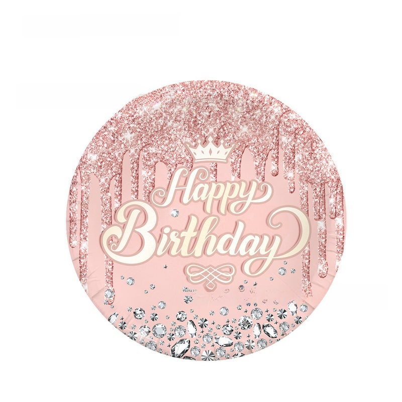 Pink Lotus Rose Gold Diamond Party Tableware Set 7 inch plate 10p-pink diamond birthday 