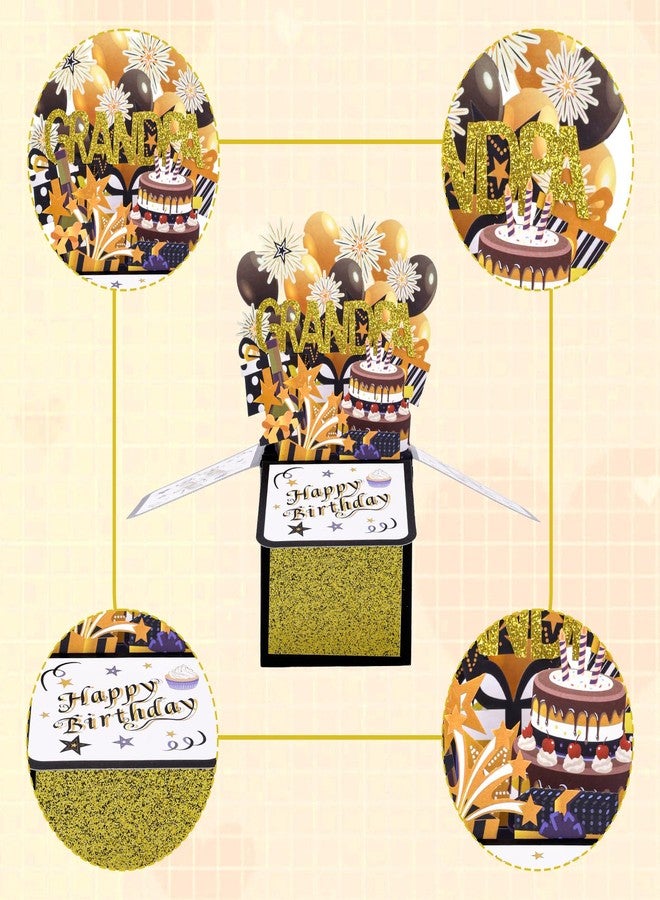 lasuroa Happy Birthday Pop up Card for Grandpa, 3D Birthday Gift Box with Envelope Greeting Card Gold and Black Pop up Gift Box for Grandpa - Image 4