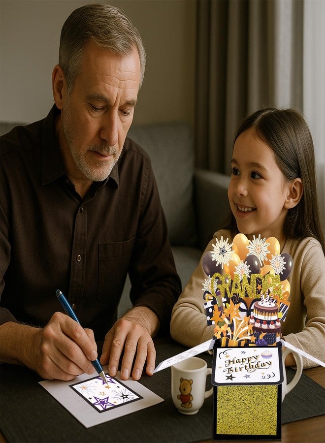 lasuroa Happy Birthday Pop up Card for Grandpa, 3D Birthday Gift Box with Envelope Greeting Card Gold and Black Pop up Gift Box for Grandpa - Image 5